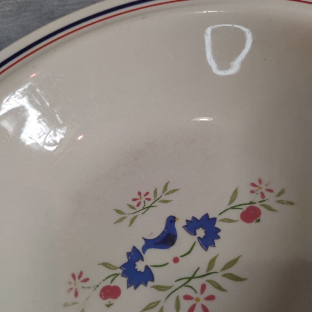 Vtg Newcor Homecoming Stoneware 7" Bowl 90s Cottagecore Bluebird Flower Folk Art - Picture 6 of 11